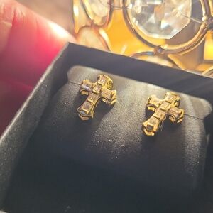 Mosissainite 1.0 Ctw - 925 Silver Cross Stud Post Earrings nwt w Box